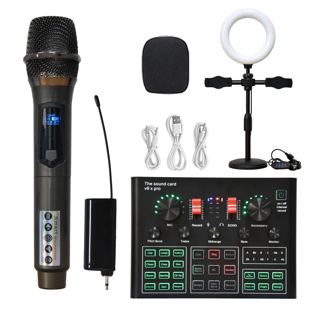 

V9XPro Sound Card Studio Mixer Singing Noise Reduction Microphone Set Voice BM800 Live Broadcast for Phone Computer Record