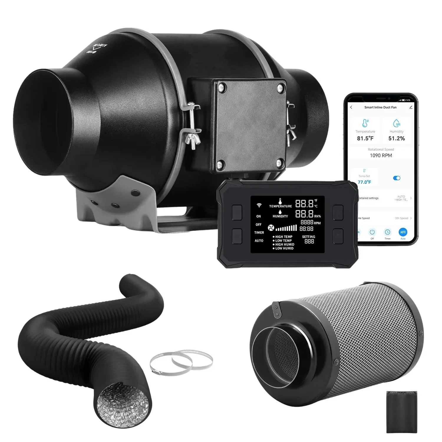 Фото BAVA 2024 Alexa 8-дюймовое приложение Smart In line Канальный вентилятор Контроллер температуры и влажности Вытяжной вентилятор для вентиляции растений №1