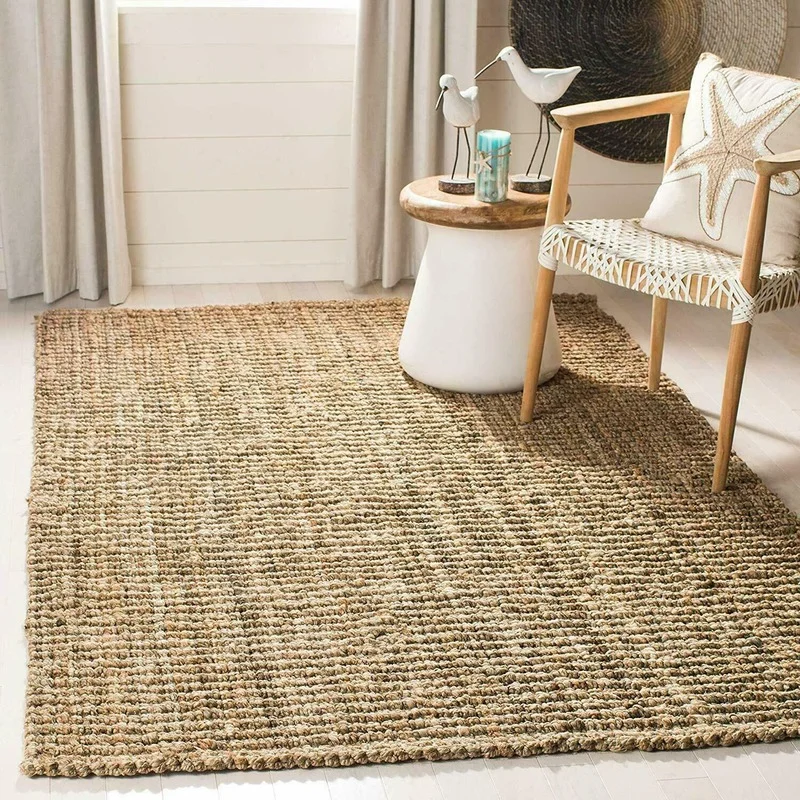 Jute Rug 100% Natural Braided Rectangle Floor Rugs Modern Look Area Rug and Carpets for Home Living Room