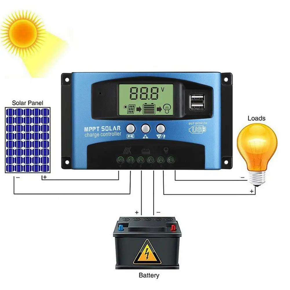 

30a-100a Mppt Solar Controller Large Screen Lcd Display Built-in Protective Solar Cell Panel Charger Regulator