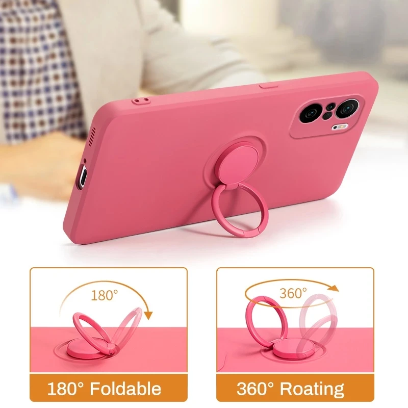 Phone Case For Xiaomi Redmi Note 10 10S 4G Pro Max Shockproof Candy Colors Magnetic Soft Liquid Silicone Ring Holder Strap Cover