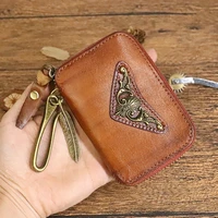 vintage genuine leather car key bag small coin purse wallets men women keys organizer keychain zipper cover key housekeeper case