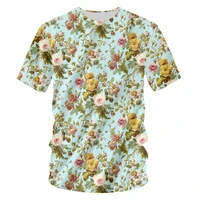 chic green leaves and colorful flowers 2022 new t shirt trending cool loose 6xl casual tops for unisex dropshipping 3d clothing