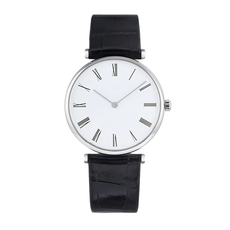

mens Womens Quartz watch Casual Black Leather White Rome Dial