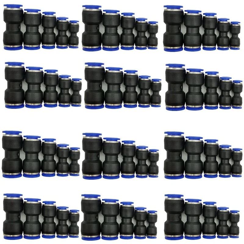

HOT-Straight Push Connectors, 4/6/8/10/12 Mm Quick Release Plastic Push To Connect Fittings Kit, 60 Pcs Air Line Fittings