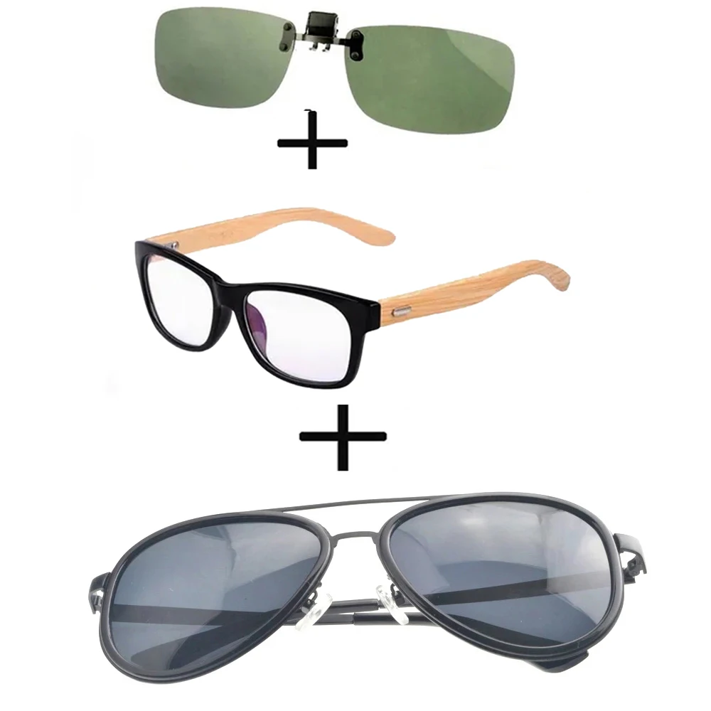 

3 шт.! Удобные деревянные очки для чтения в квадратной оправе для мужчин и женщин + поляризованные солнцезащитные очки из сплава для улицы + солнцезащитные очки с зажимом