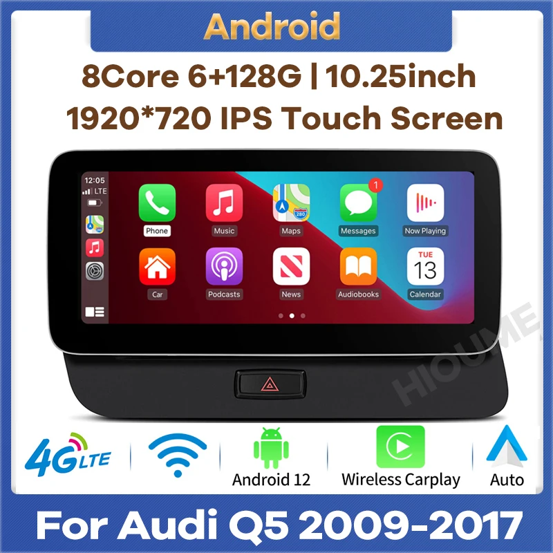 

10.25" Android 12 8Core 6G 128G Car Radio Multimedia Player GPS Navigation for Audi Q5 2009-2017 Stereo CarPlay Video Screen