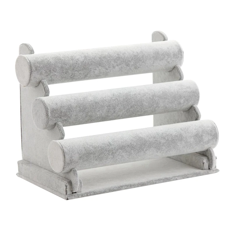 

1 PCS Bracelet Holder Jewelry Display Stand Organizer Jewelry Holder Ice Gray Velvet 3 Tier
