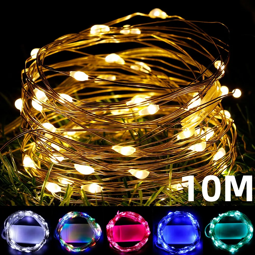 

10M LED Copper Wire String Lights Battery Powered Garland Fairy Lighting Strings for Holiday Christmas Wedding Party Decoration