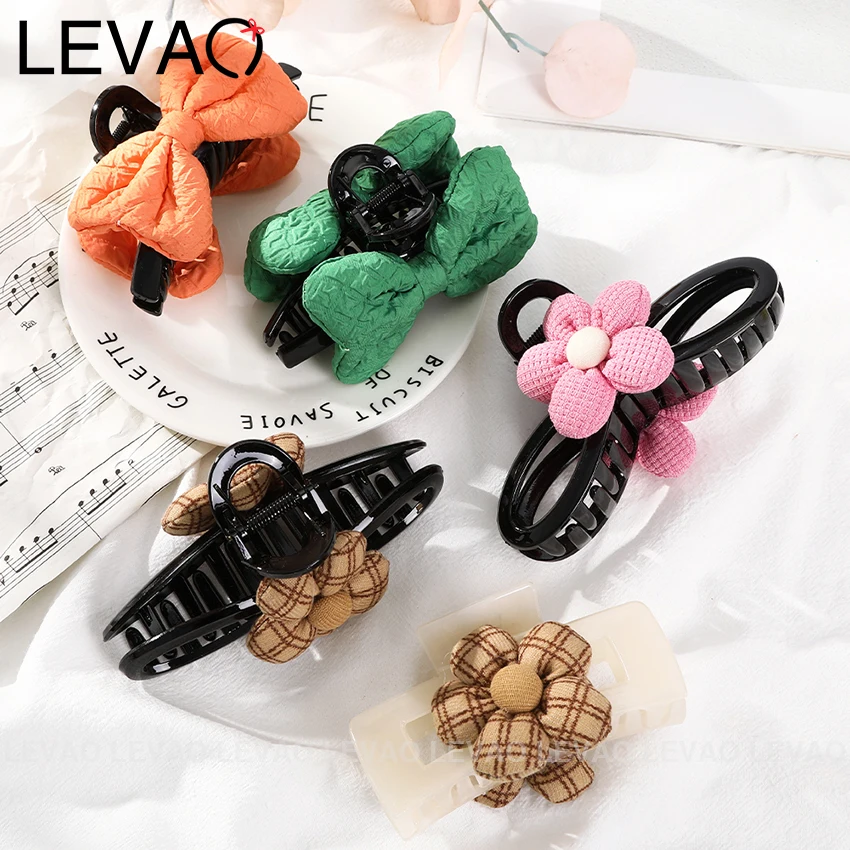 

New Contrast Color Flower Acrylic Hair Clip Hollow Shark Clip Plastic Hair Grab Barrette Fashion Women's Tiaras Hair Accessories