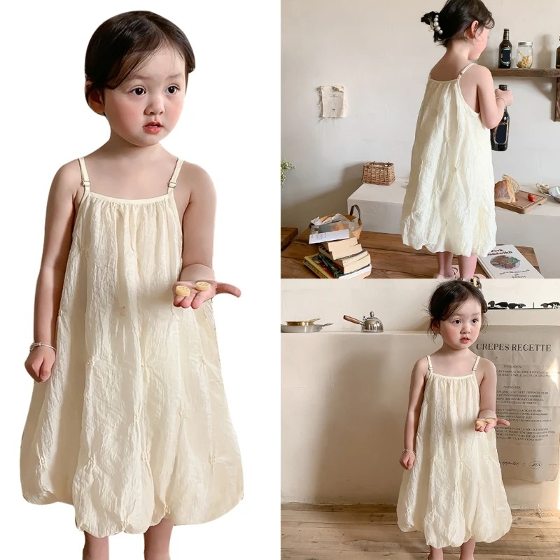 

Girl Dresses Summer-Beach Dress Children Braces Dress Kids Princess White Dress BX0D