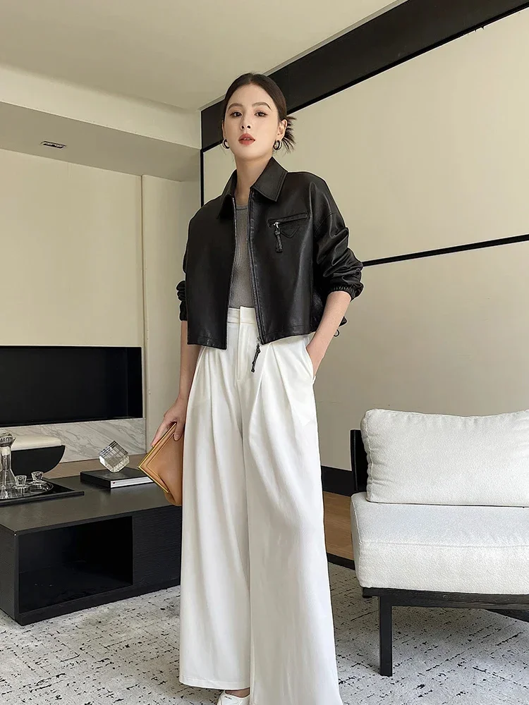 Повседневное простое пальто из натуральной овечьей кожи для женщин тренд 2024 года