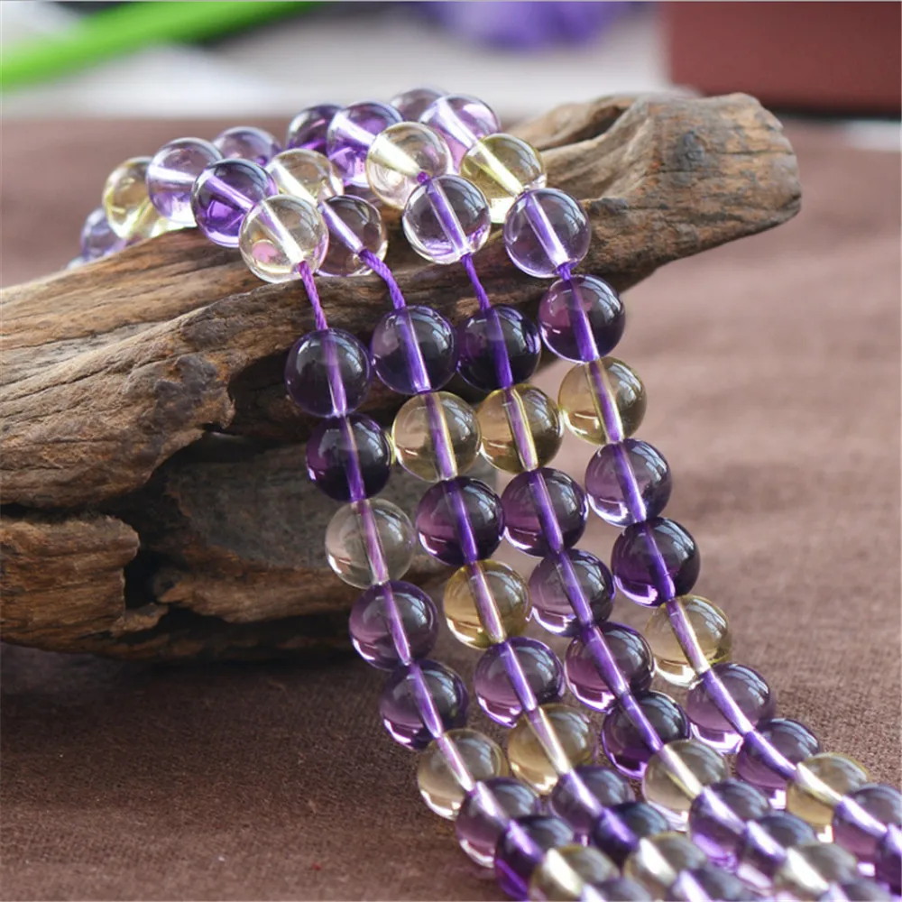 Joanlyn High Quality Cultured Ametrine Beads 6mm 8mm 10mm NOT Dyed Smooth Polished Round 15 Inch Strand AT12