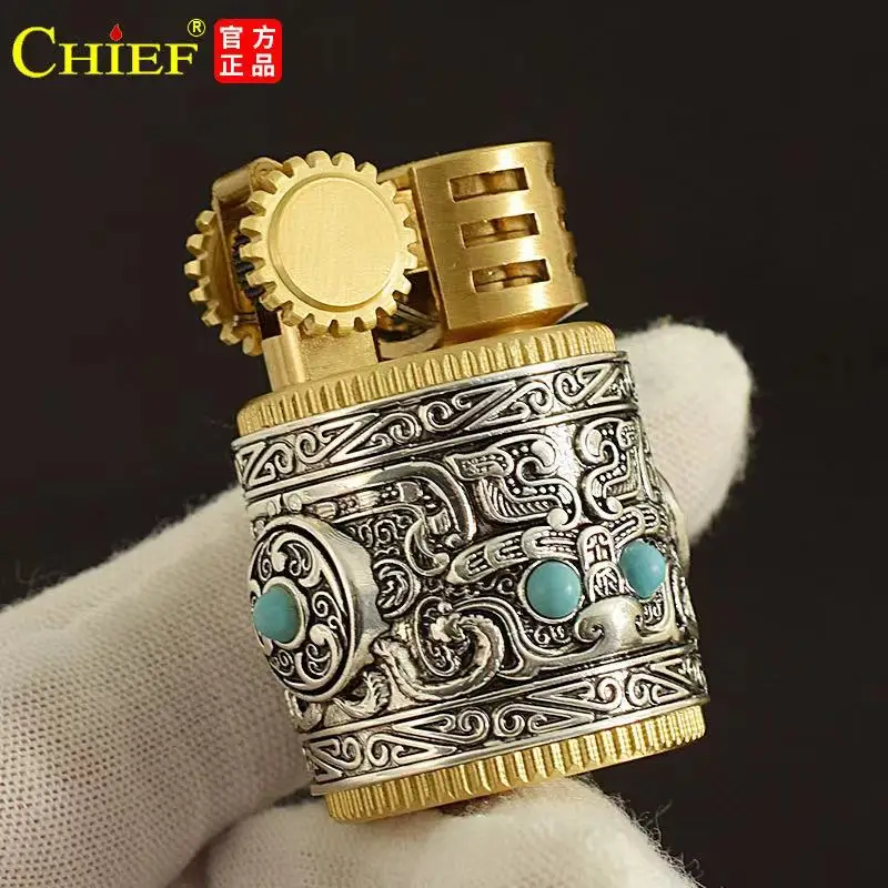 

Brand New CHIEF Kerosene Lighter Collectible Silver Armor Fun Portable Retro Creative Windproof Smoking Accessories Mens Gift