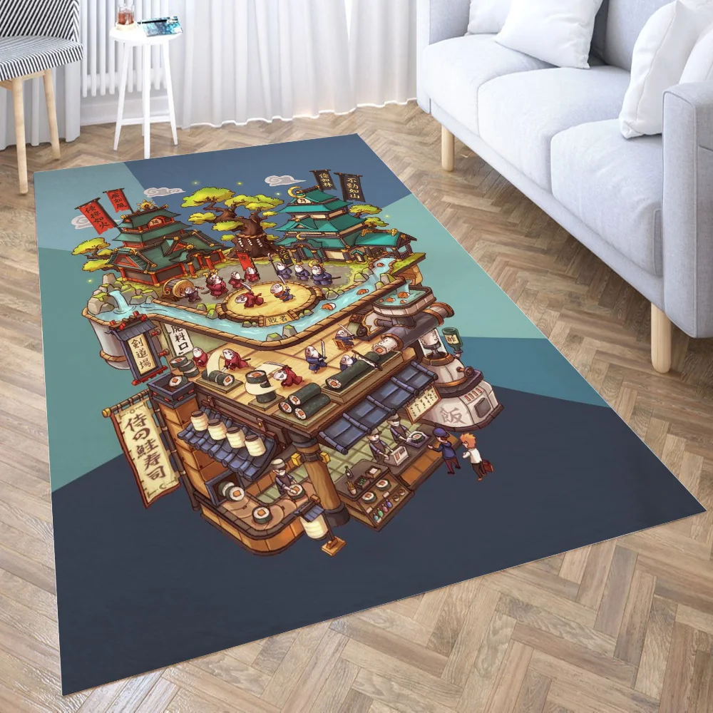 

The Samurai Salmon Sushi New Pattern Floor Mat Door Mat Big Baby Crawl Carpet Non-slip Sheet Bedroom Living Room Home Decora