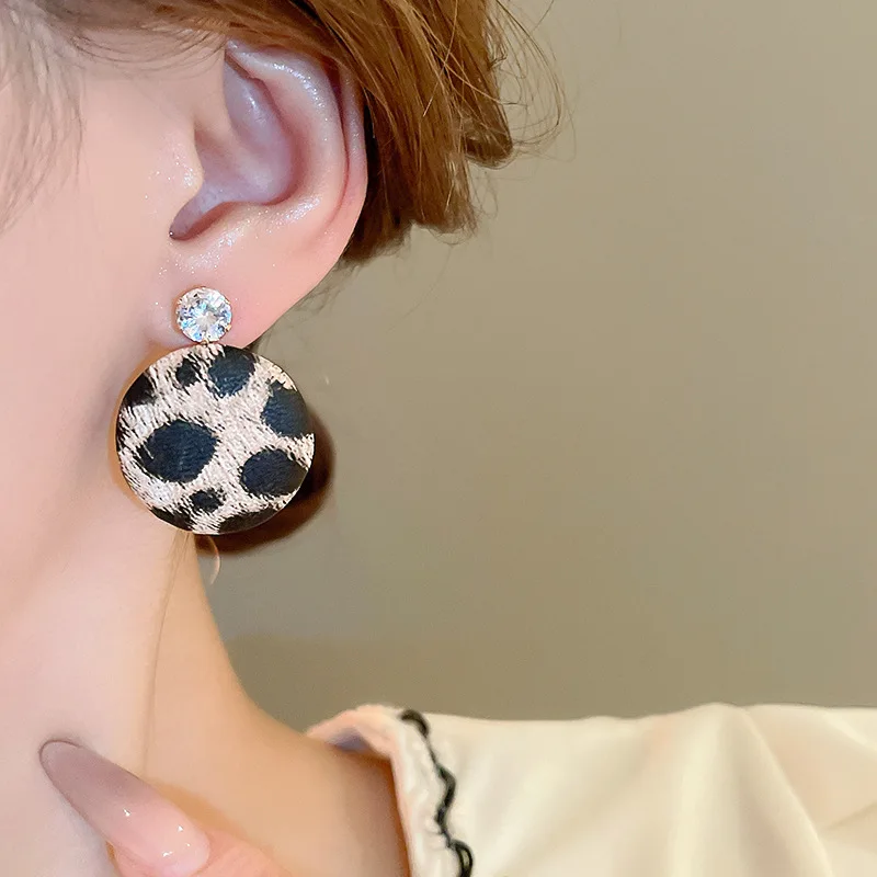 Винтажные геометрические Круглые Женские серьги-подвески Minar с леопардовым