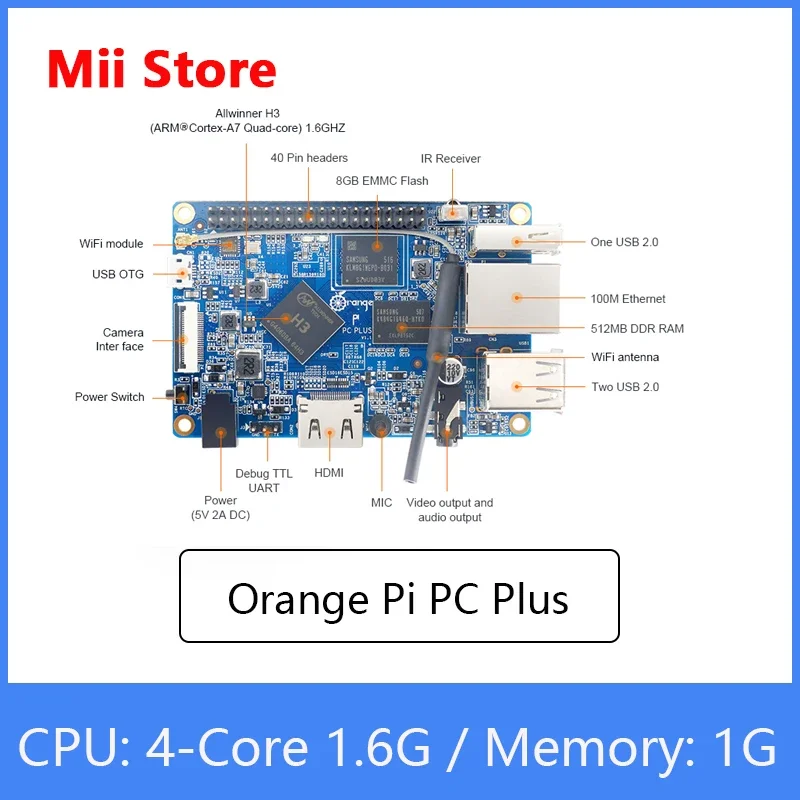 Orange Pi PC Plus Board RAM 1G с 8 ГБ Emmc Flash Мини-одиночная плата открытым исходным кодом