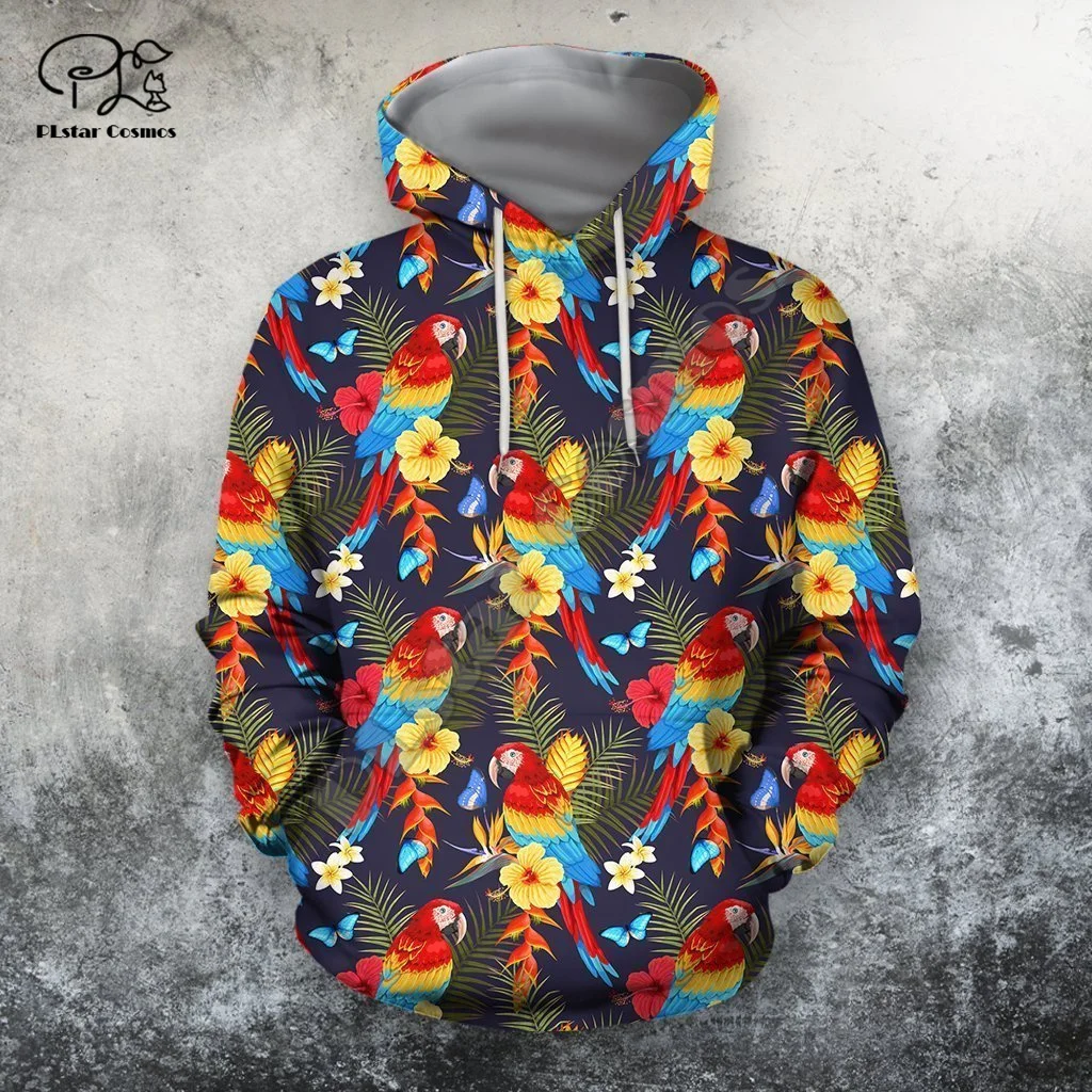 

PLstar Cosmos Animal Parrot Flower Bird Colorful Tracksuit Retro NewFashion Funny Streetwear 3DPrint Pullover Causal Hoodies X8