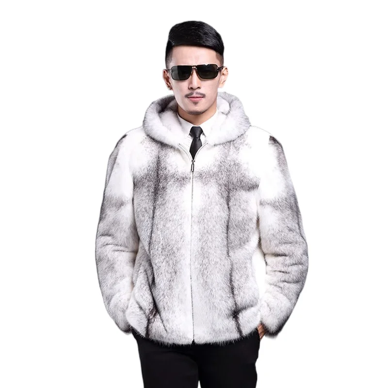 

S-6XL Мужское пальто из искусственного меха цельная норковая капюшон облегающая модная короткая куртка на молнии Повседневная зимняя одежда