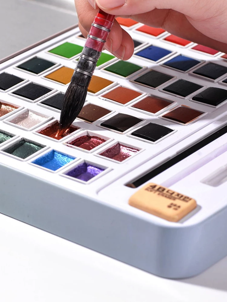 

Pearlescent Metallic Color 36 Color 48 Color Set Manicure Solid Watercolor Paint Iron Box Set Hand-painted Portable