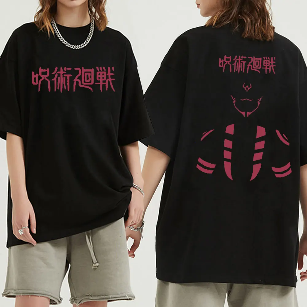 

Japanese Anime Jujutsu Kaisen Itadori Yuji Ryomen Sukuna Double Sided Print T shirt Men Women Manga Oversized Short Sleeve Tees