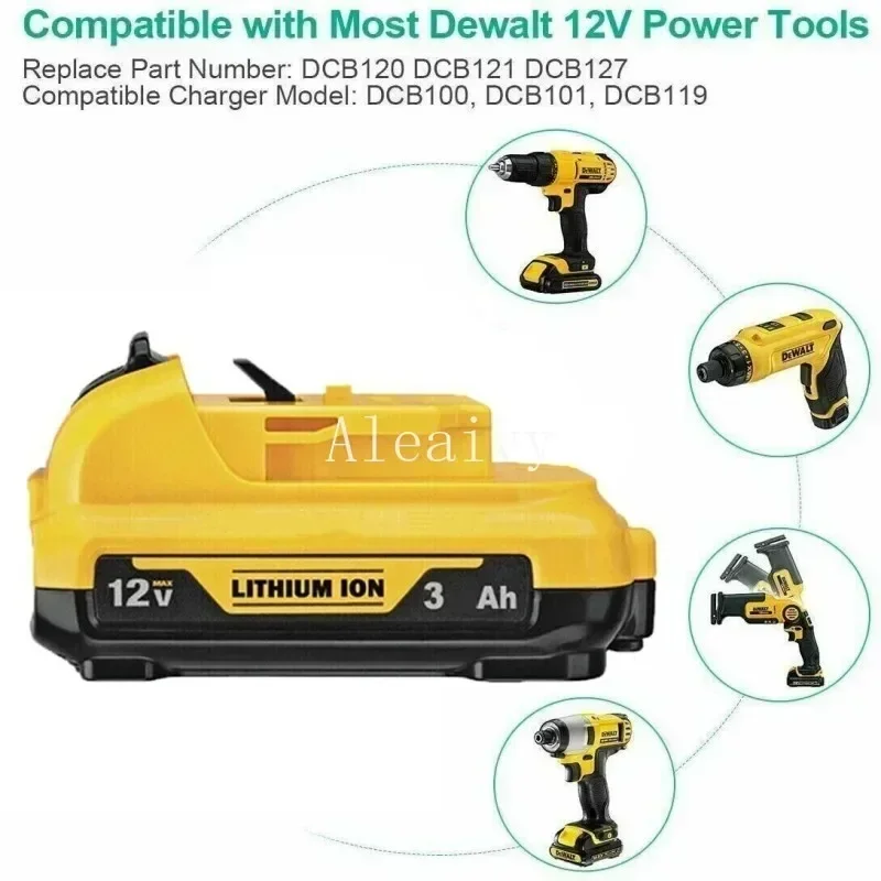 Замена литий-ионной батареи 3 0 Ач 10 8 В 12 для DeWalt DCB120 DCB123 DCB122 DCB127 DCB124 перезаряжаемые