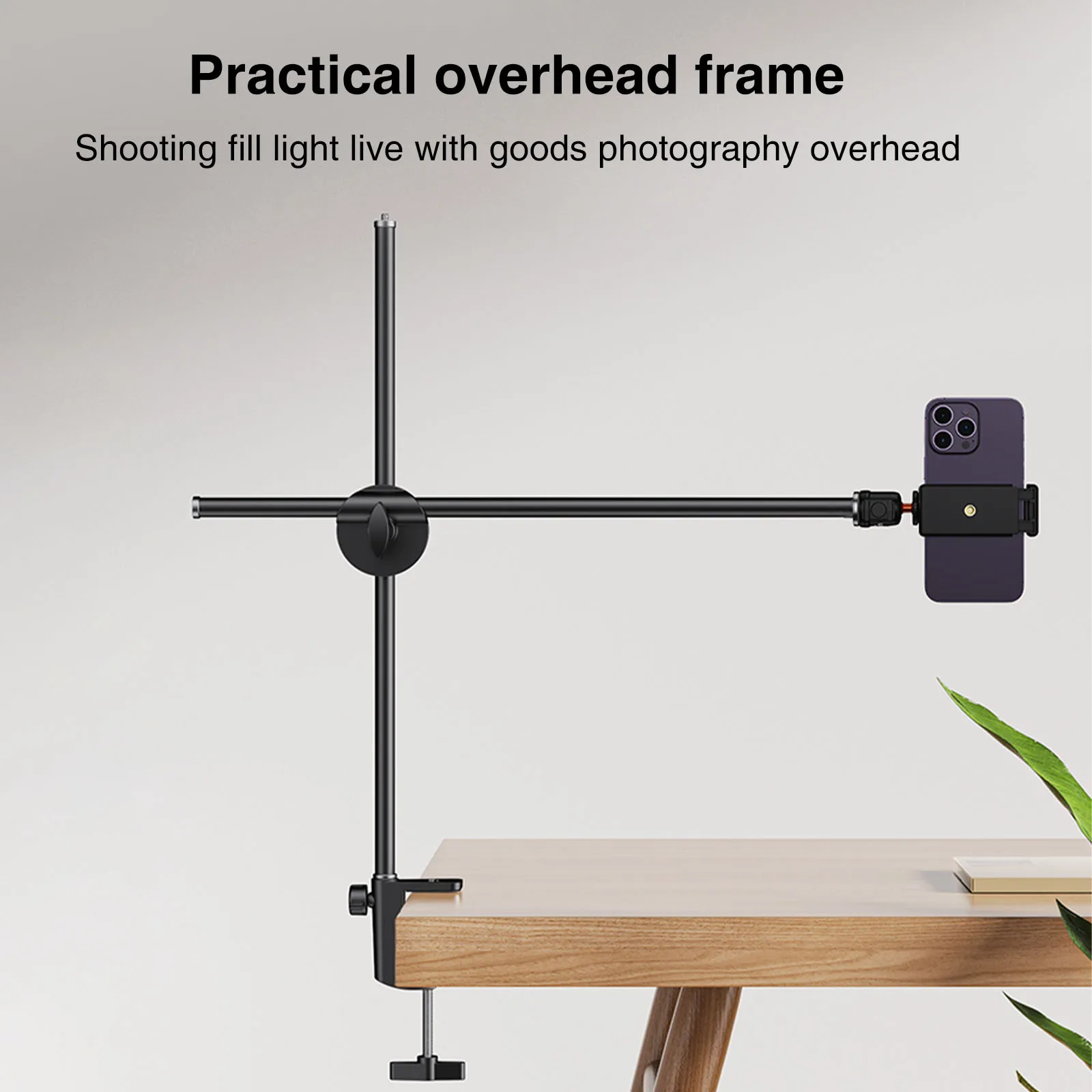 

UURIG BH-11 Overhead Desk Mount w/Phone Holder Table C-Clamp Bracket Holding Arm 360° Ball Head f Video Recording Live Streaming