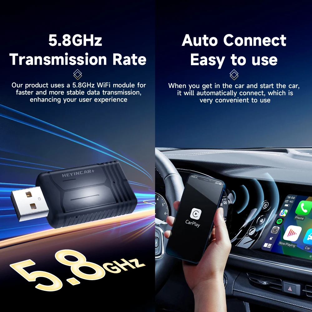 Беспроводной адаптер HEYINCAR CarPlay USB для CarPlay и Android Auto, с портом Type-C, преобразует проводное подключение в беспроводное, Plug & Play, Auto-C. (art.: 3920da05bcf0c) - 3920da05bcf0c