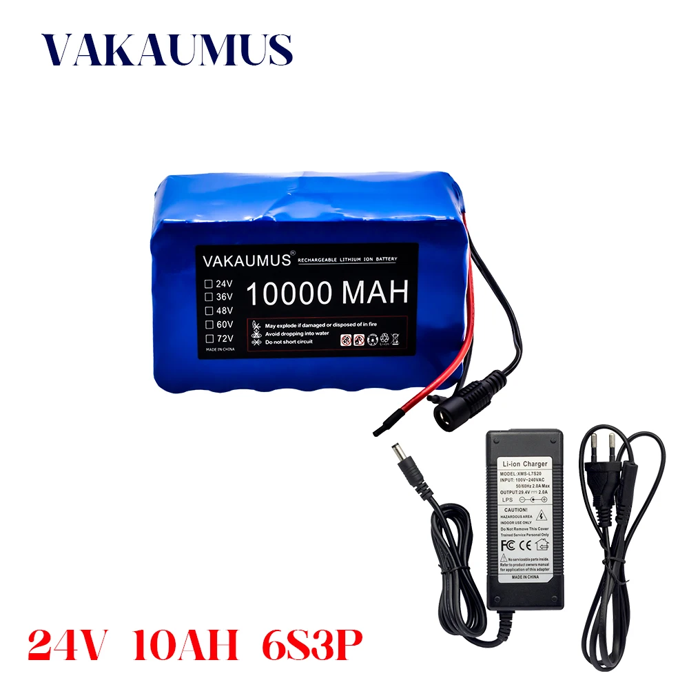 

24v lithium battery 18650 24v battery pack electric bicycle battery 6s3p 24v 10ah+BMS 2A lithium battery charger