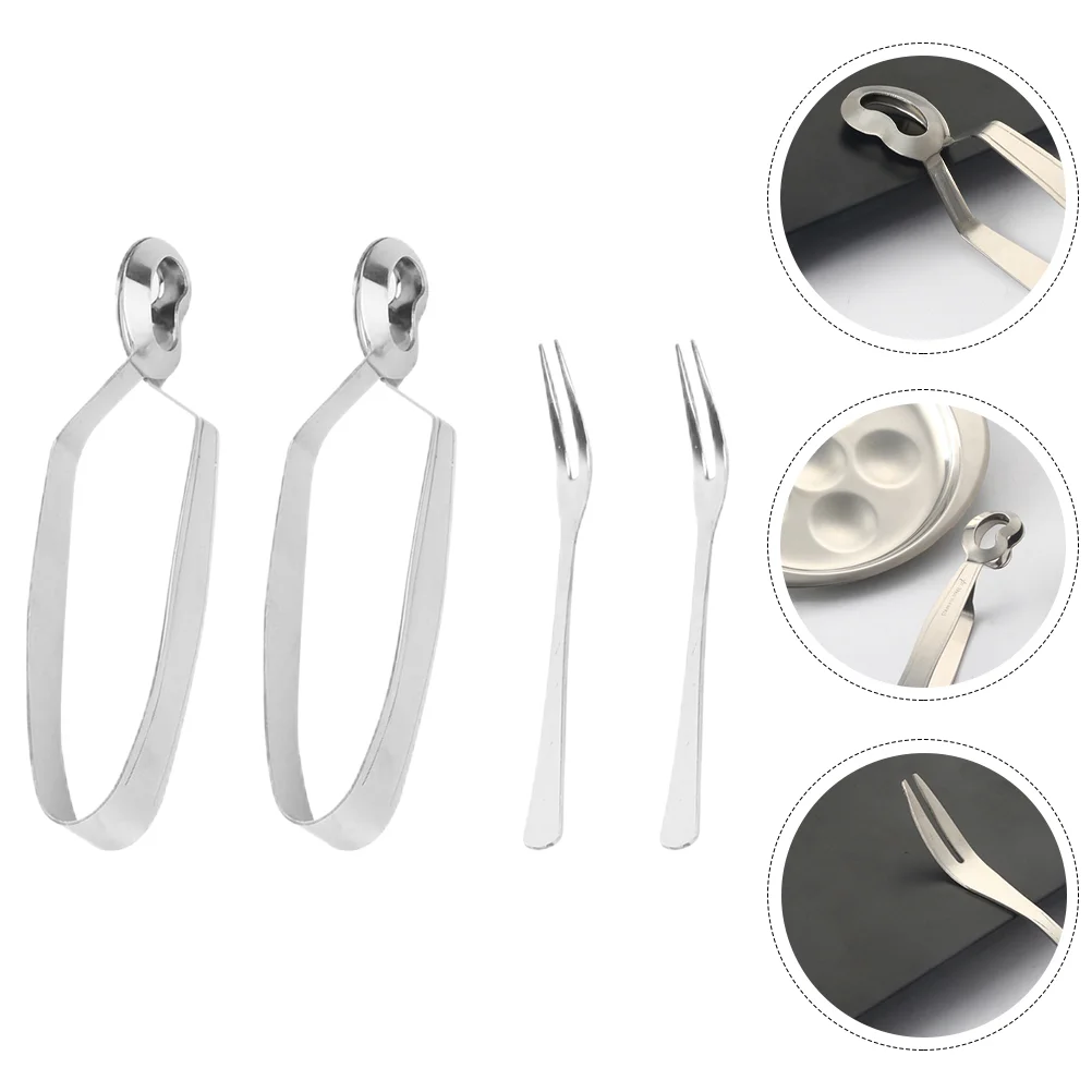 

4 Pcs Baked Snail Tableware Mini Barrettes Tong Fork Grill Durable Home Stainless Steel Multi-functional French Snails Escargot