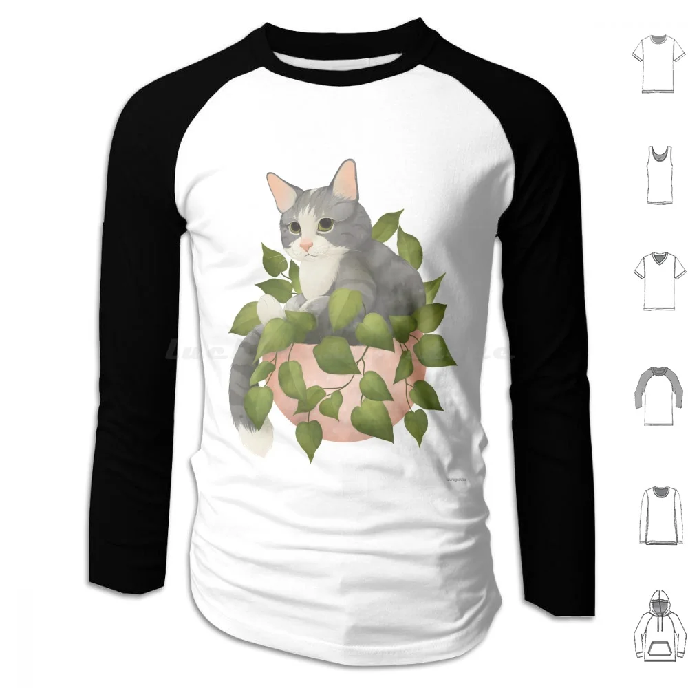 Фото Толстовки с капюшоном I Sits с длинными рукавами для кошек, котят, котят, растений, милых пушистых животных №1