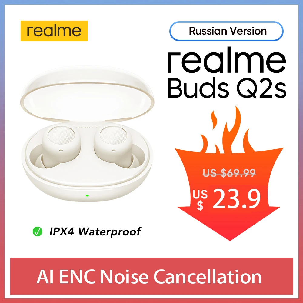 

realme Buds Q2s earphone AI ENC Noise Cancellation 30 Hours Total Playback 10mm Dynamic Bass Driver IPX4 waterproof headphone