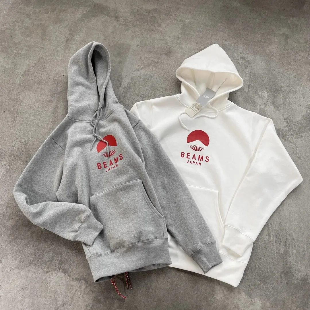 

2023 BEAMS Little Sun Fuji Mountain Red Rope Plush Hoodie Men's and Women's Hoodies WY795