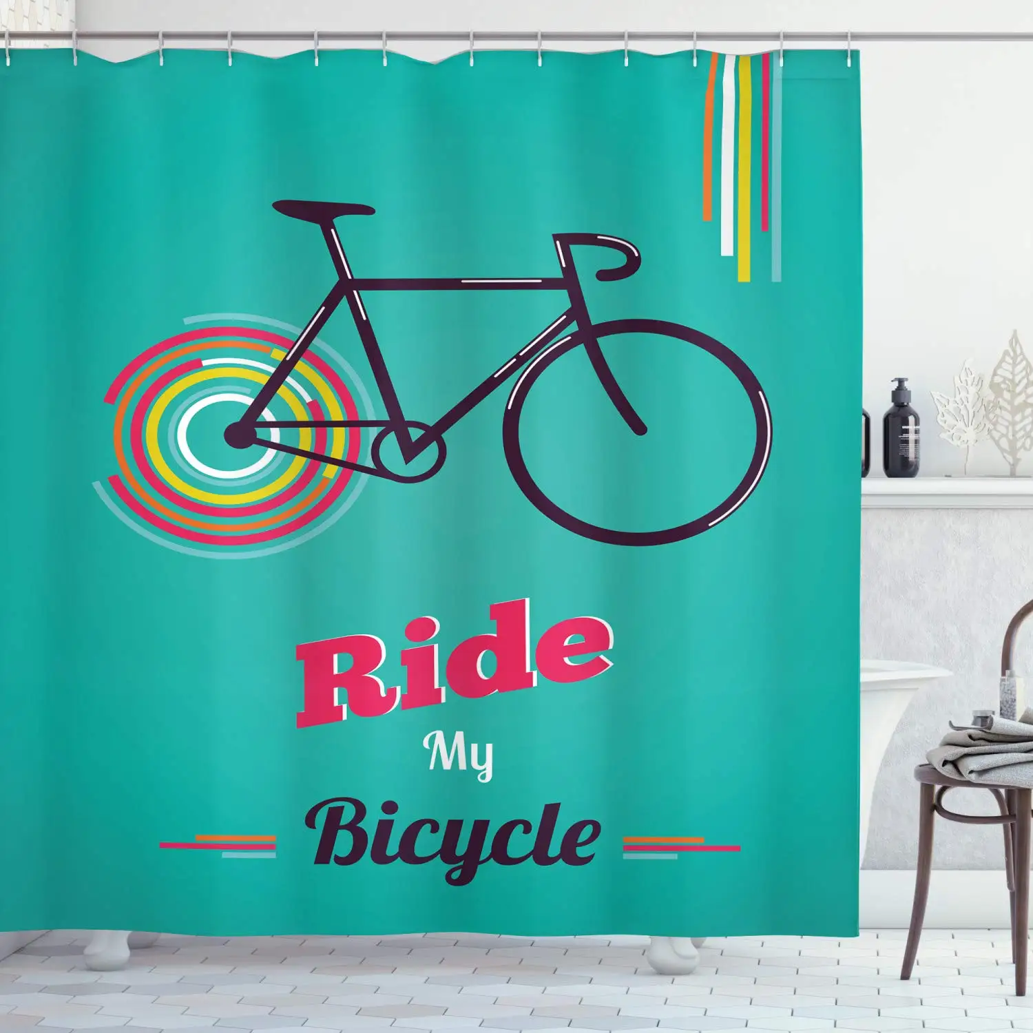 

Retro Style Bicycle Shower Curtain Ride My Bicycle Art Illustration Shower Curtain Waterproof Fabric Screen Bathroom Decor