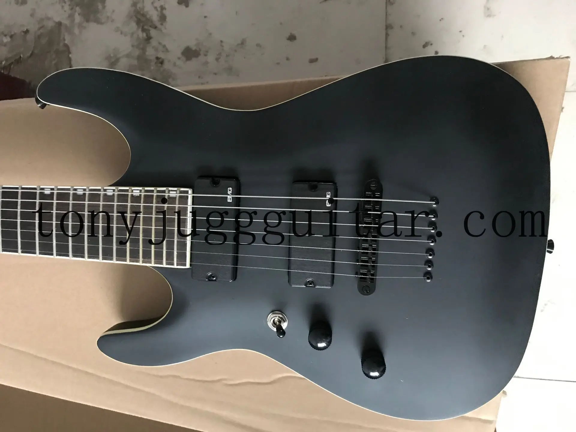 

Left Handed Metallics James Hetfield MH-417 7 Strings Matte Black Electric Guitar String Thru Body Bridge, Copy EMG Pickups