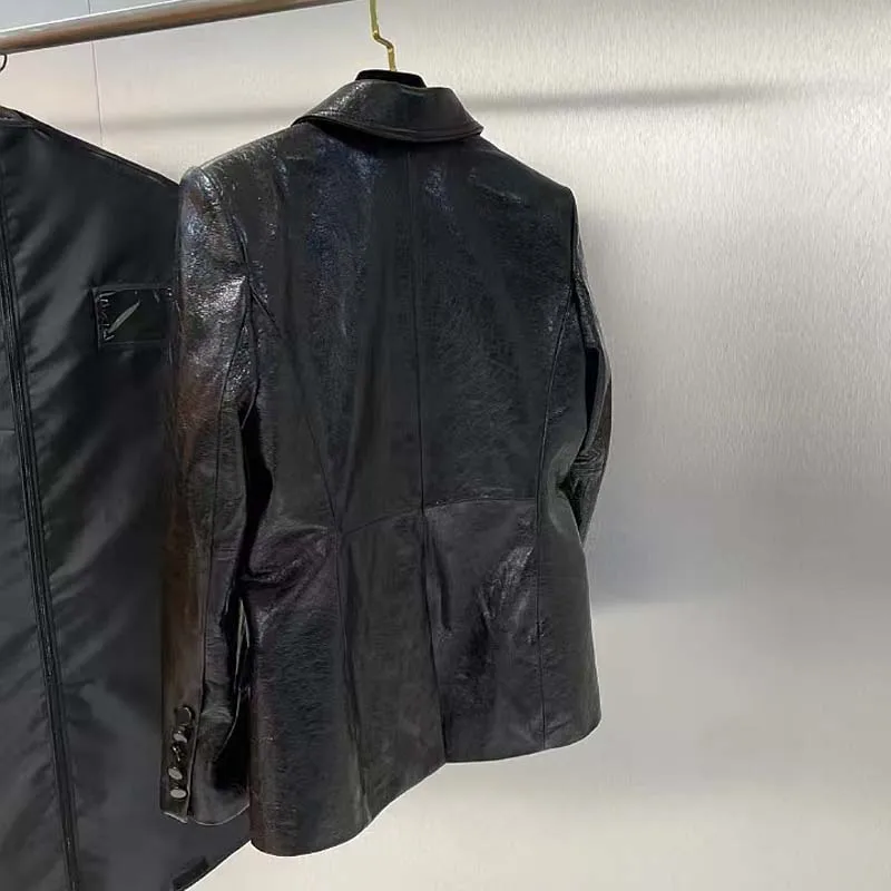 Женское двубортное пальто куртка из натуральной овечьей шкуры с отложным