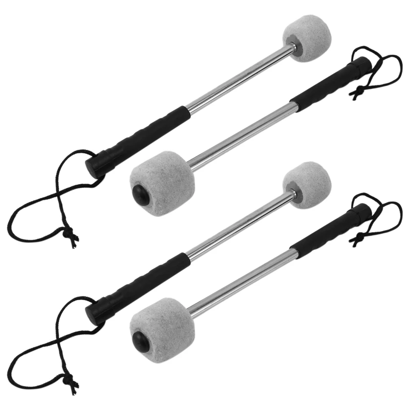 4Pcs Bass Drum Mallet Felt Head Percussion Mallets Timpani Sticks With Stainless Steel Handle,White