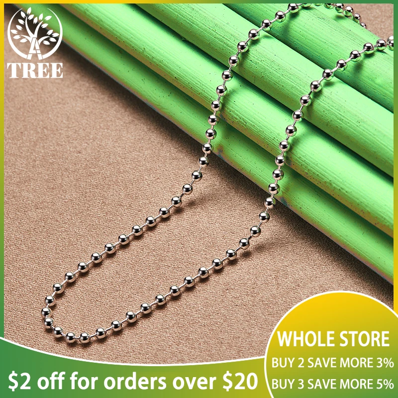 

America Modern 925 Sterling Silver 18 Inch 2mm Beads Chain Necklaces For Woman Lady Man Christmas Birthday Gifts Fashion Jewelry
