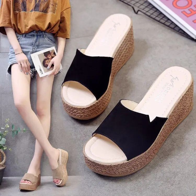 

new elastic flat bottom wedge heel word lady slippers sponge cake and slippers summer wholesale trade