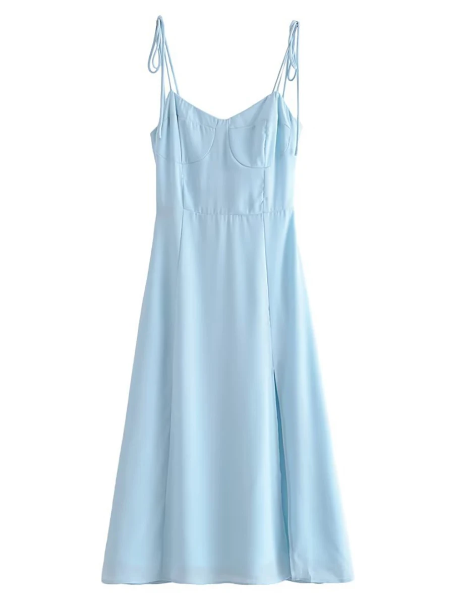 

Однотонные Элегантные платья-миди для женщин 2023, женское платье на завязках без рукавов с эластичным поясом и разрезом, Простое Повседневное платье, новинка