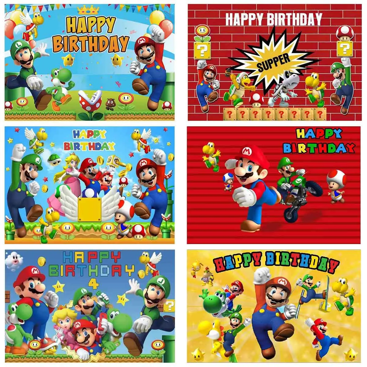 

Super Mario Cartoon Party Backdrop Boy Birthday Party Baby Shower Photo Background Photographic Studio Props Decor Banner