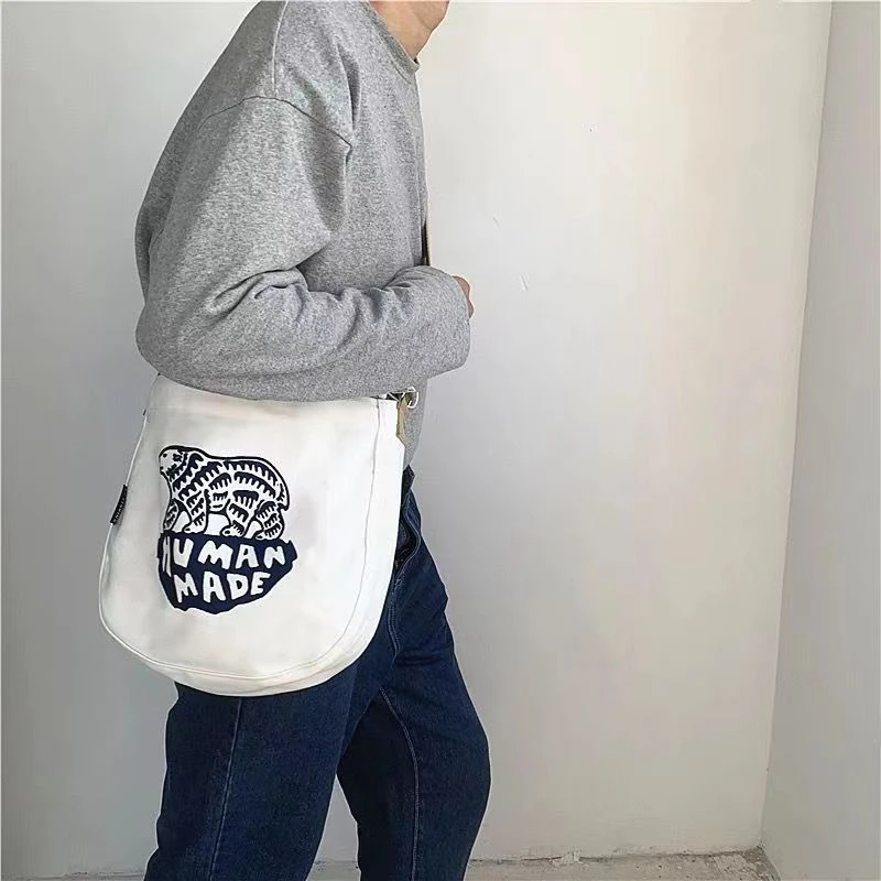 Canvas Human Made Polar Bear Backpacks Buckle Shoulder Strap Handbag Men Women Campus Large Capacity Schoolbag Tooling Bag