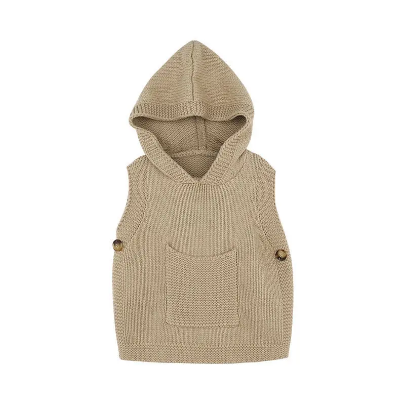 

Kids Boys Girls Knitted Sweaters Sleeveless Hooded 2022 New Arrival Children Casual Cotton Pullovers Autumn Winter Clothing