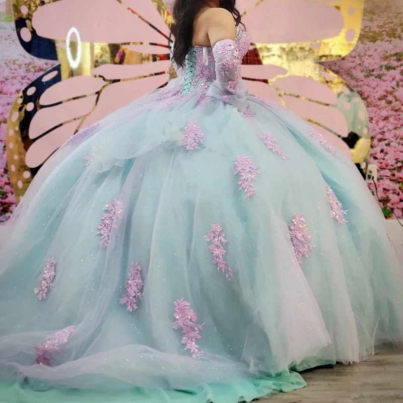 

Light Green Ball Gown Quinceanera Dress 2024 Appliques Lace Princess Tulle Vestidos De 15 Años Birthday Party Sweet 16 Dress