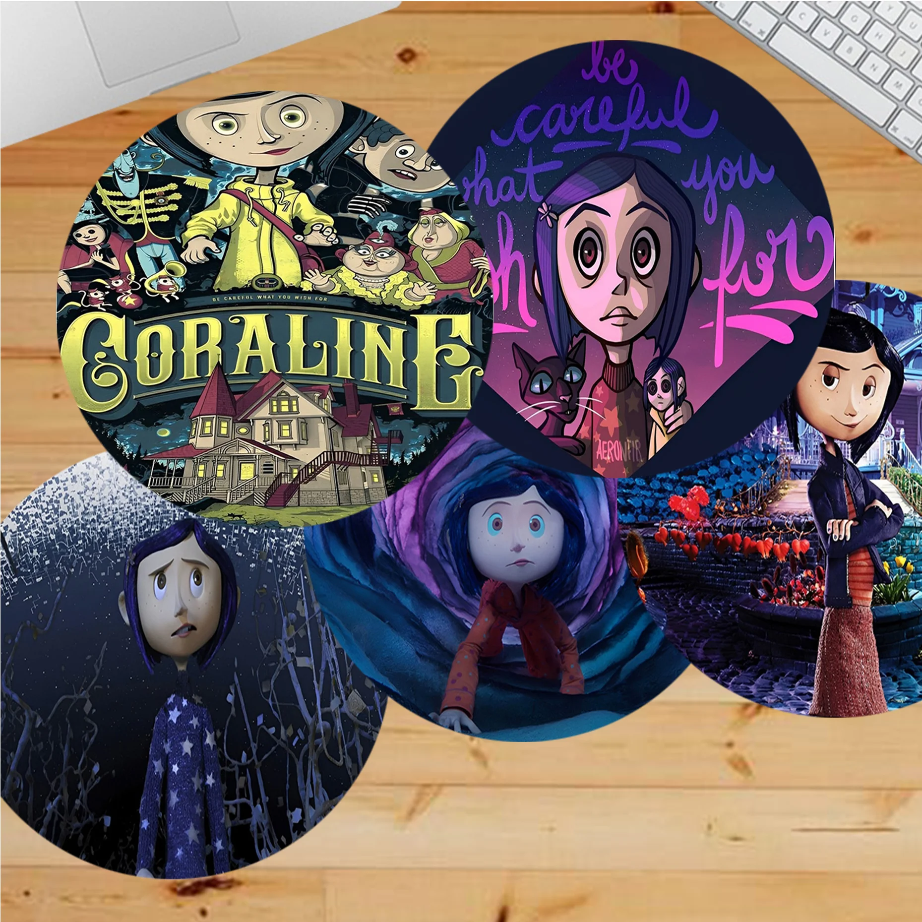 

Anime Movie C-Coraline Mousepad INS Tide Round Keyboard Mat Table Mat Gamer Desktop Mousepad Cup Mats Deskpad Home Decor