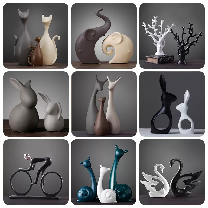 

NEW2022 Nordic Ins Table Ceramic Ornaments Macarons Home Decor Porcelain Deer/Cat/Rabbit/Elephant / Snail / Tree Miniatures Wedd
