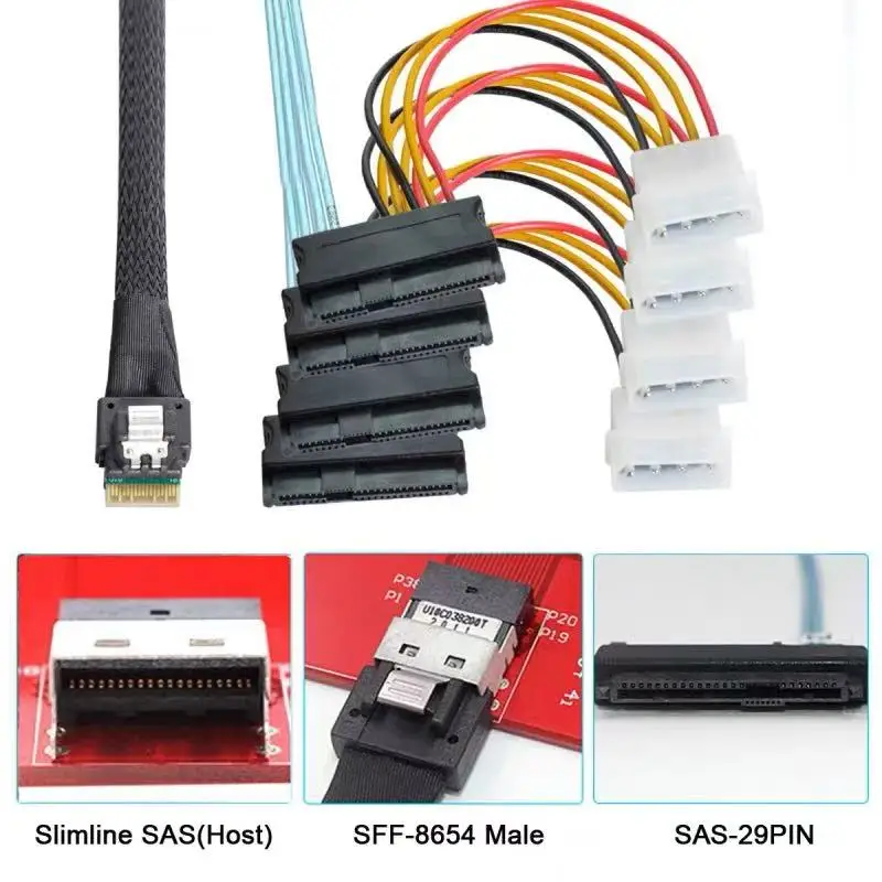 SlimlineSAS 4.0 SFF-8654 8i 74-контактный хост Raid на 8 SATA 7-контактный и 4i 38-контактный 4 SAS