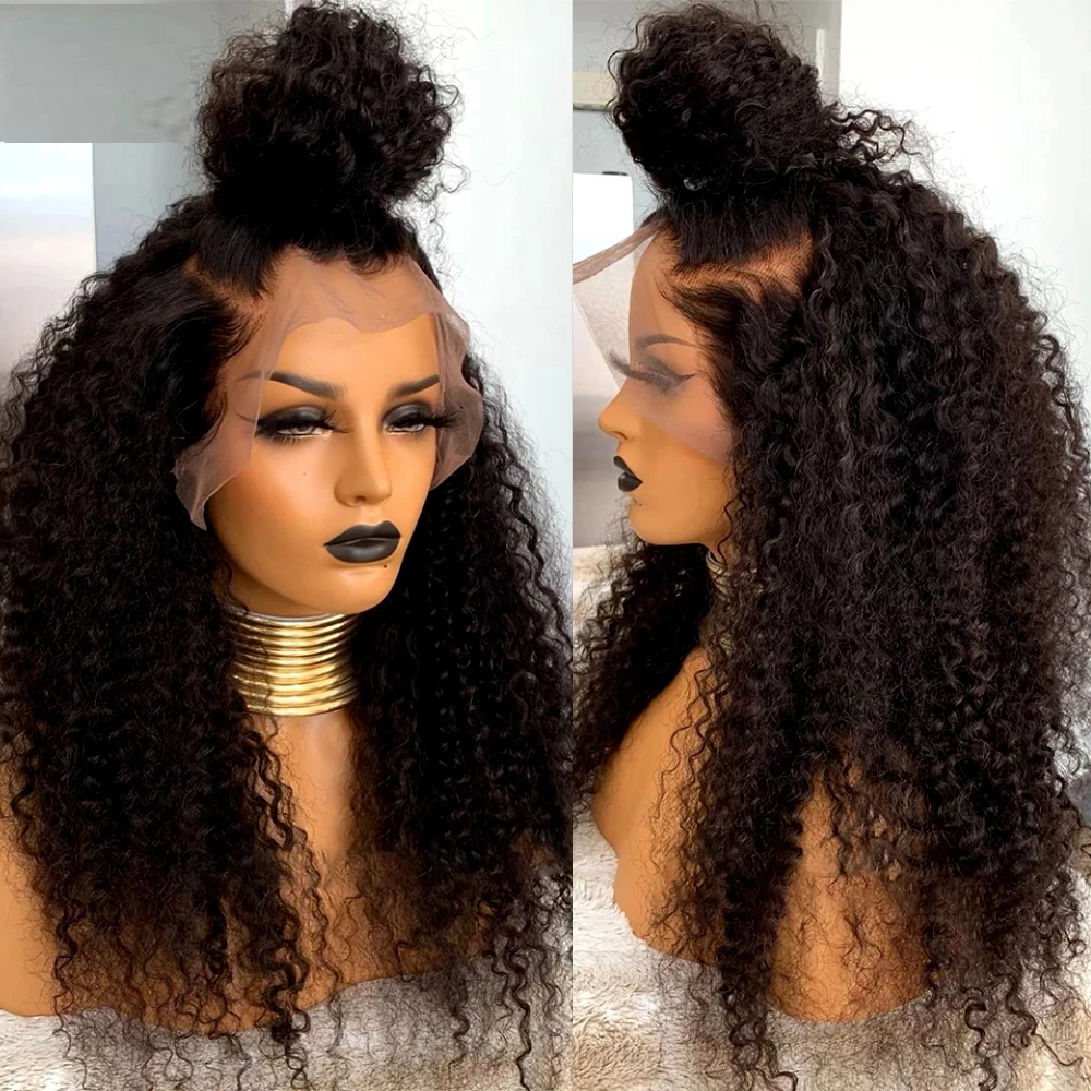 

Afro Kinky Curly Long Glueless Lace Front Wig High Temperature Synthetic Hair Wig For Black Women With Baby Hair 180%Density