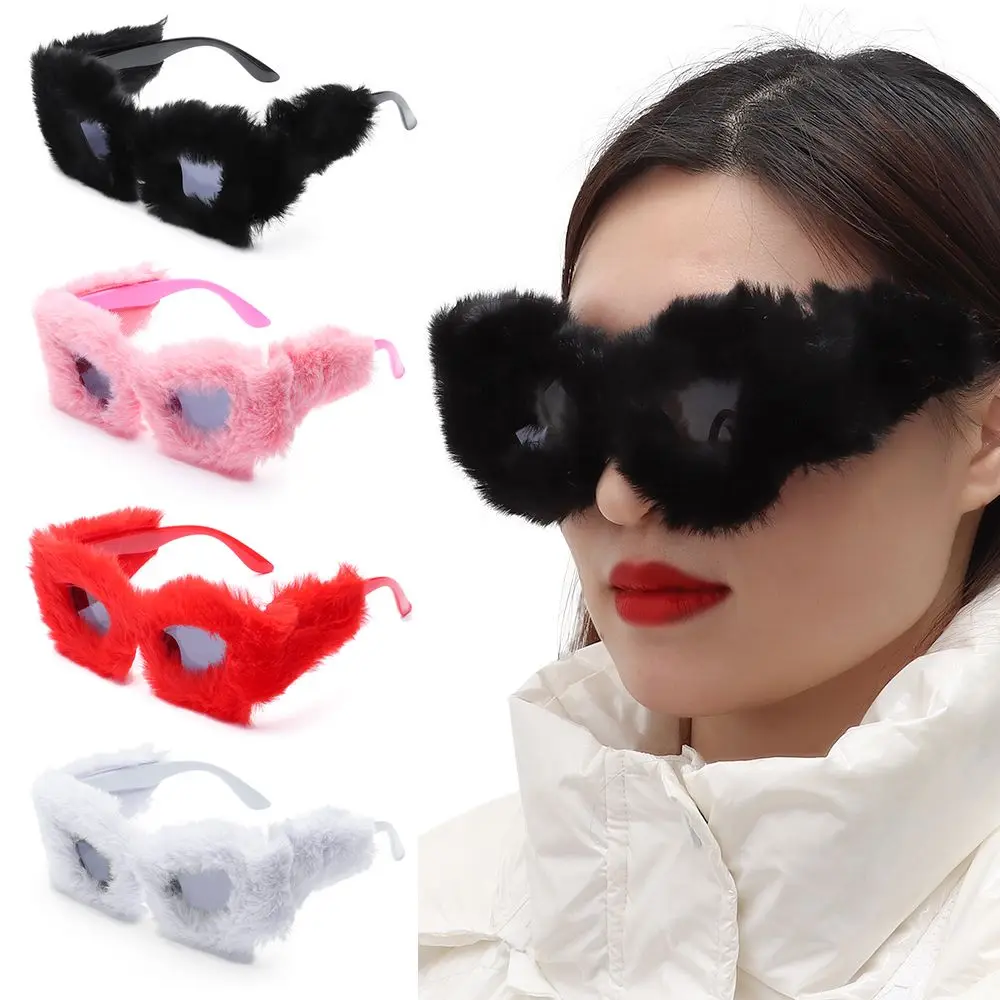 

Plush Decorative Glasses Women Men Trendy Cat Eye Glasses Frame Punk Handmade Fur Glasses