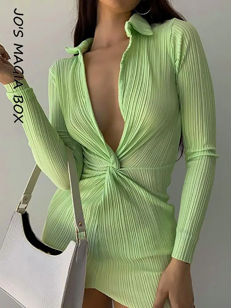

Jo's Magia Box Polo Neck Long Sleeve Bodycon Sexy Woman Mini Dress 2022 Summer Patchwork Party Club Elegant Casual Women Dresses